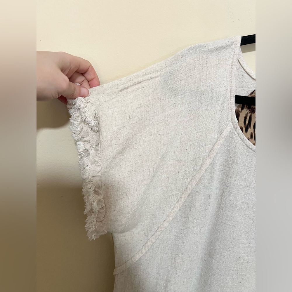 Umgee XL Leopard Back Linen Hi Low Dress Raw Fringe Hem Beach Boho Vacay Women - Picture 5 of 11